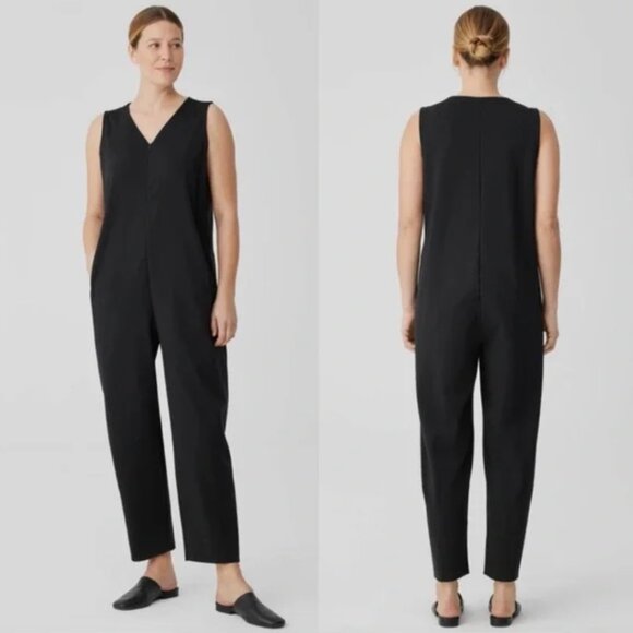Eileen Fisher Zip Front Cotton Blend Ponte Lantern Jumpsuit Romper - Picture 1 of 4
